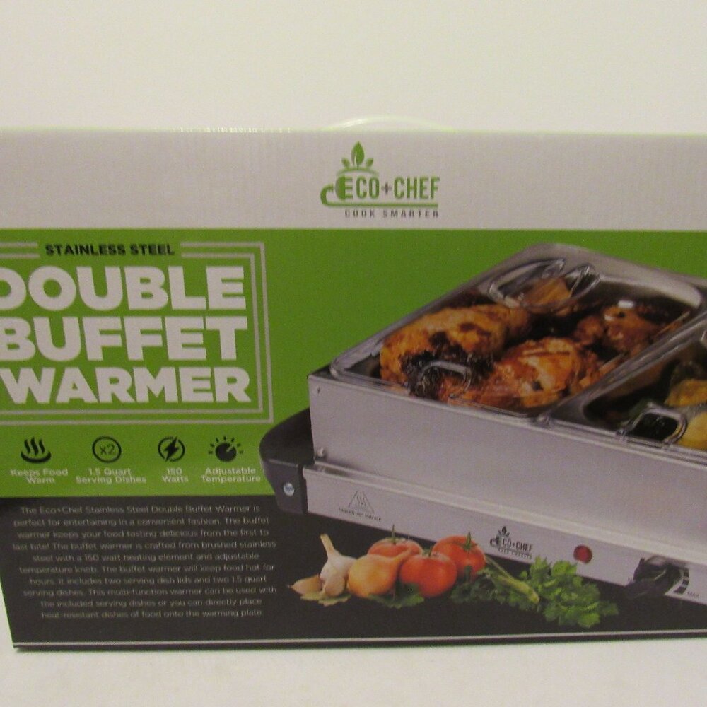Eco+Chef Stainless Steel Double Buffet Warmer 2x 1.5 Quart 150 Watts‎